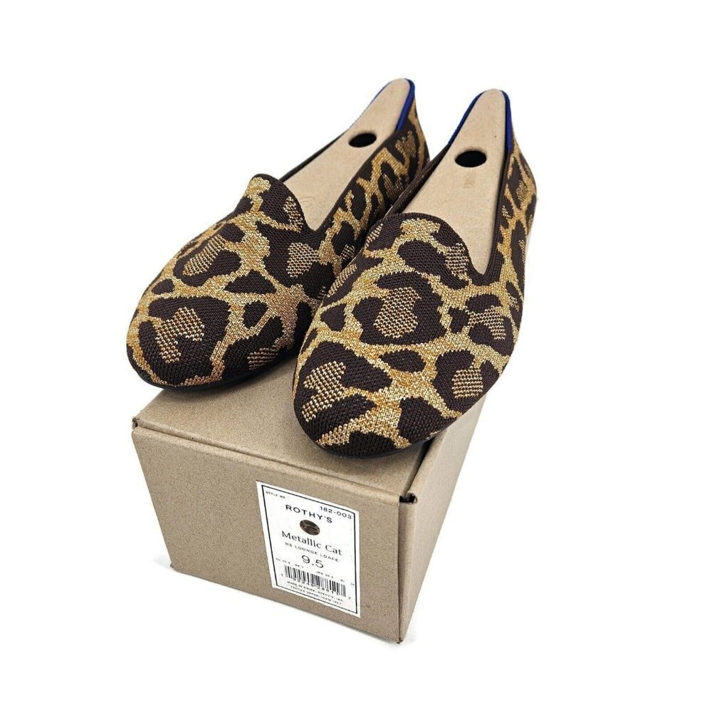 Rothy's Metallic Cheetah Knit Flats in Gold and Black Size 9.5